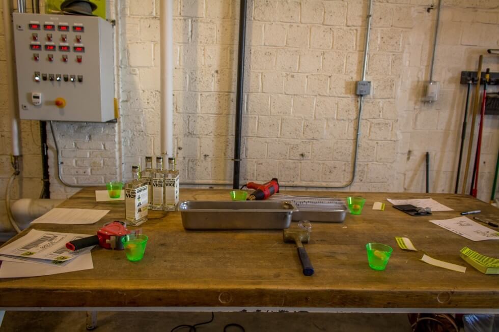 DC Green Hat Distillery Bottling Table