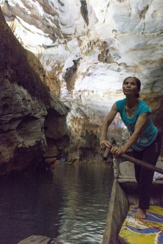 Boating through caves in Vietnam