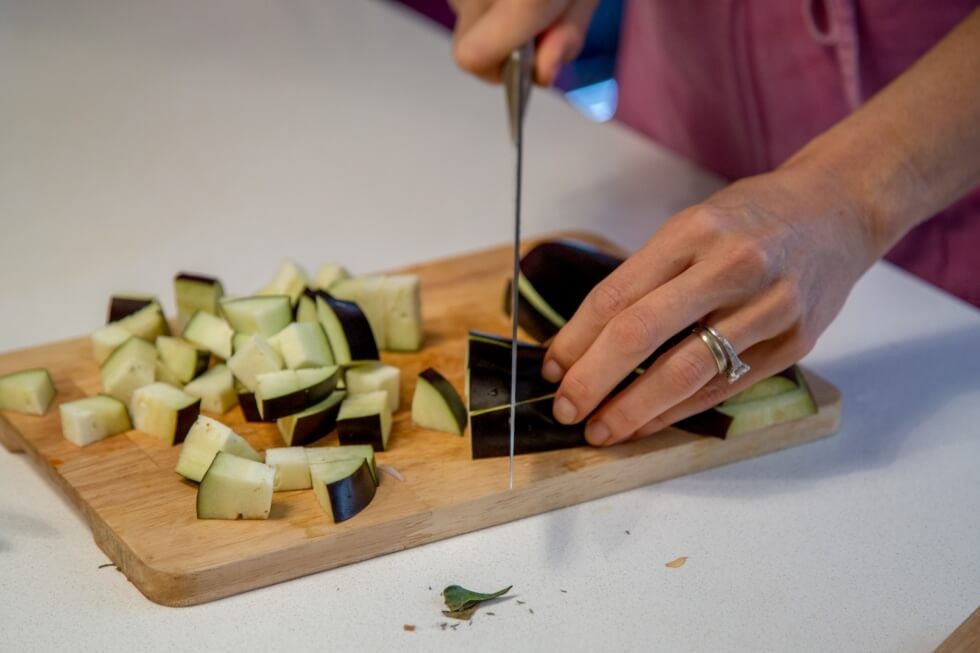 Cutting Eggplant Aix en Provence Cooking Class